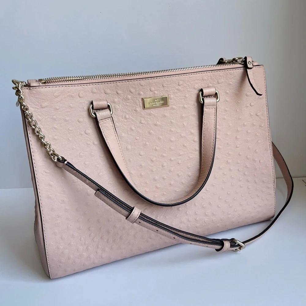 Kate Spade Bristol Drive Ostrich Loden pink crossbody tote